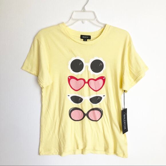 Wildfox Yellow Sunnies Keke Sunglasses Graphic Tee NWT Small - Picture 1 of 10